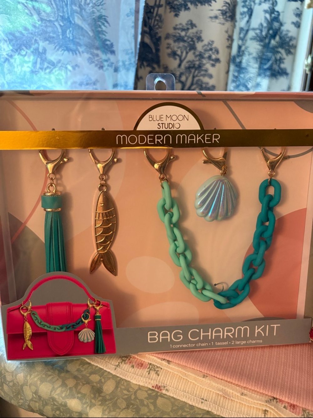 Teal Tassel and Gold Fish Bag Charm Set
